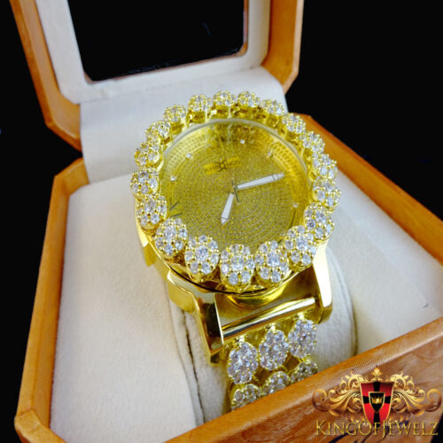 Real Diamond Yellow Gold Finish Mens Khronos Joe Rodeo Cluster Bezel Iced Watch  - Photo 1 sur 9