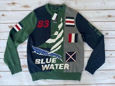 Nautica Intarsia '83 Blue Water Exclusive Sweater Navy Green Mens Medium New