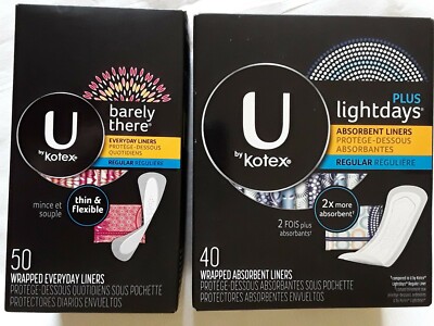 Lot of 2 U By Kotex Liners - Barely There & Lightdays Plus (90 Total), 