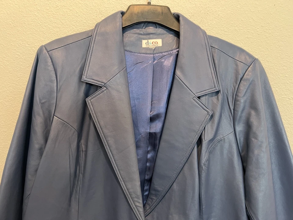 Vintage Denim & Co Blue Leather Coat 2 Button Blazer Jacket Size 3X 90s Y2K - Image 3 of 4