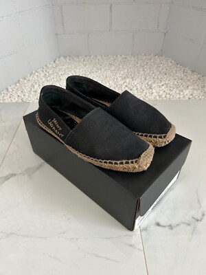 Saint Laurent Black Canvas Espadrille Slip-Ons with Gold Logo YSL Saint Laurent Women main image 3