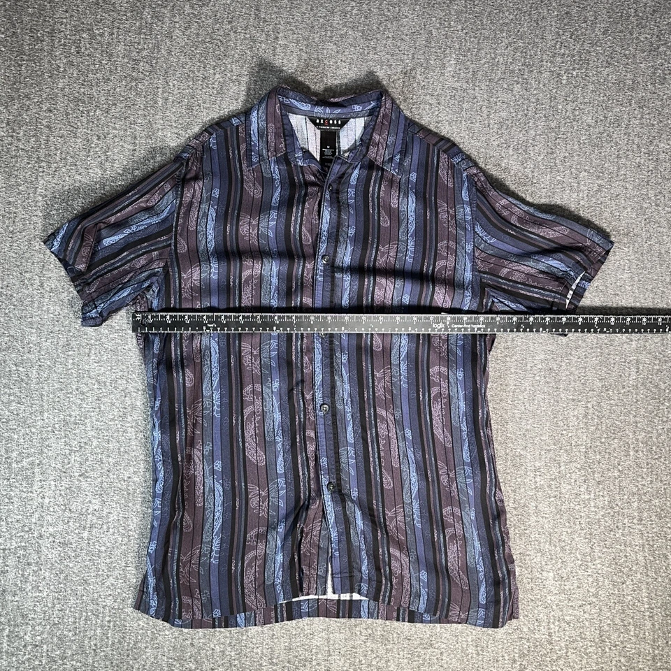 Axcess Medium Striped Paisley Men’s 100% Rayon Hawaiian Button Down Shirt Stripe - Image 2 of 4