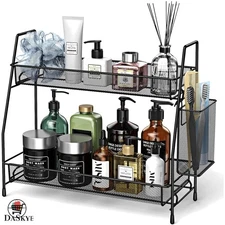 Compact Black Iron Organizer - Tiered Storage for Bathroom & Kitchen Essentials
