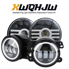 For Freightliner Coronado 7INch Round LED Headlights + 4Inch LED Fog Light Combo
