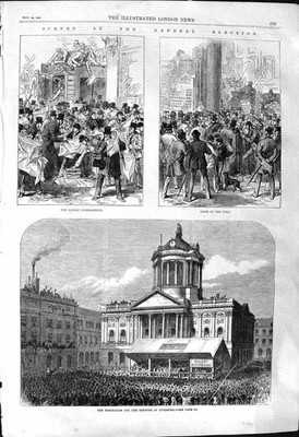 Alte 1868 Parlamentswahlen Nominierung Bezirk Liverpool Wahl Abstimmung viktorianisch
