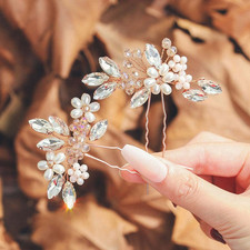 Bride Wedding Hair Pins Bridal Flower Hair Pieces Crystal Hair Accessories Pe...