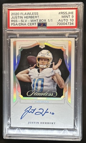 2020 Flawless Justin Herbert Rookie Shadow Platinum Auto Autograph #1/1 PSA 9 10
