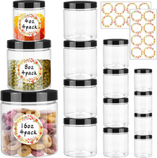 12Pcs Plastic Jars with Lids 16 Oz & 8 Oz & 4 Oz, Leakproof Storage Containers C