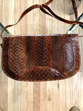 Vintage Python Snake Skin Brown Crossbody Shoulder Handbag Purse 1950  s Mint