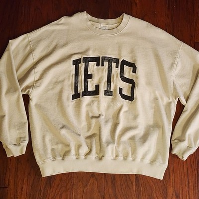 Iets Frans Sweatshirt Off-White Mens Large Fleece Lined Crew Neck Embroidered 