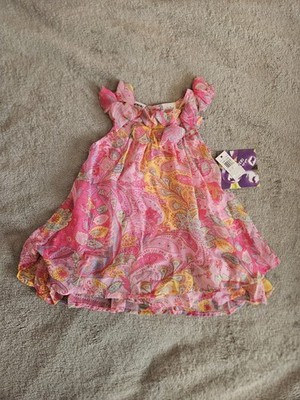 Blueberi Boulevard Pink and Yellow Paisley Ruffle Dress 18M