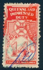 Australia 1939 Queensland Revenue, 14/ Impressed Duty stamp BF236 p. 12.5 x 10.5