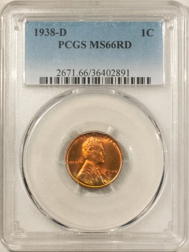 New Listing1938-D LINCOLN CENT - PCGS MS-66 RD, GORGEOUS!