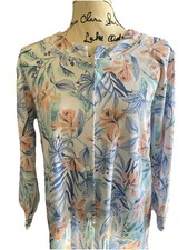 Miss Elaine Relax Cotton Robe House Dress Small White Floral Full Snap Pockets