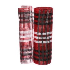 Decorative Mesh Ribbon, 10" x 10 Yard Mesh Ribbon Roll, Red/White/Black