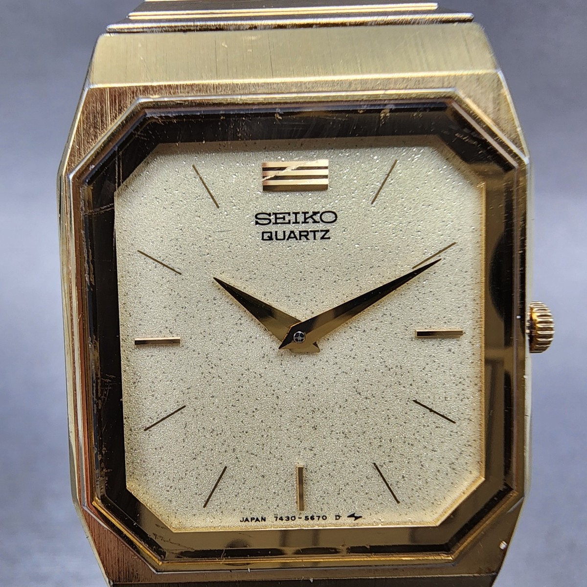 Seiko Tank Watch Men 26mm White Dial Gold Tone Rectangle 7430-5409