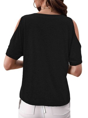Cold Shoulder Tops für Damen Übergröße V-Ausschnitt T-Shirts Kurzarm Sommer3919
