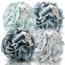 4 Pack Blue Gray Loofah Sponge, XXL Large 100g, Soft Mesh Shower Pouf, Body