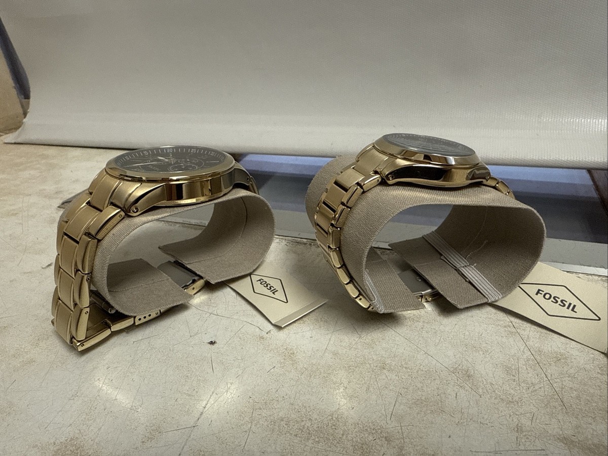 Fossil His and Her Chronograph Gold Stainless Steel Case and