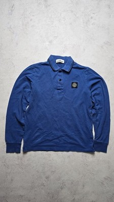 Stone Island Junior Patch Program Blue Polo Button Longsleeve T Shirt Sz 14 164