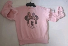 NEW Disney Minnie Mouse Pullover Sweatshirt w Ruffle Shoulder Pink Girls Sz 7/8