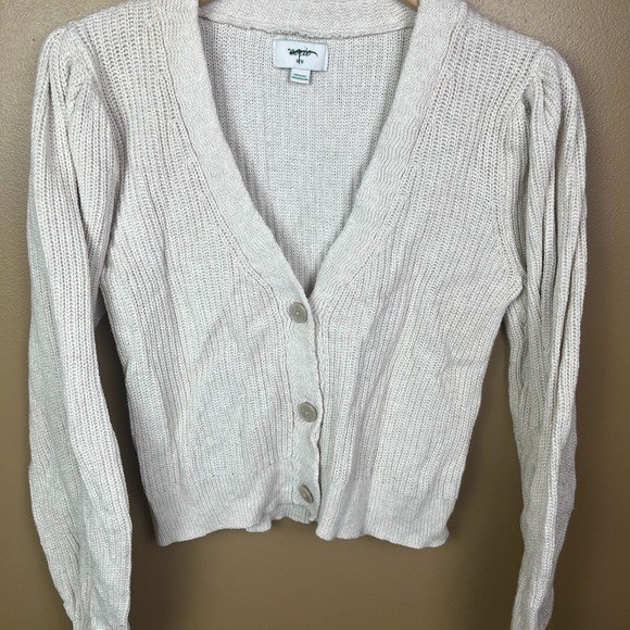 Aerie Cream Cardigan Sweater Button Up Women's Medium 100% Cotton Neutral