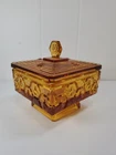 Fenton Honey Bee Honeycomb Golden Amber Glass Square Bee Box Lidded