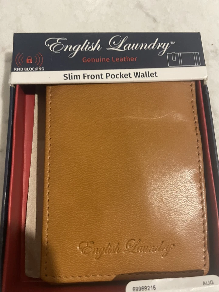 Cartera de bolsillo frontal delgada de cuero marrón de cuero genuino para lavandería inglesa Foto 3 de 4
