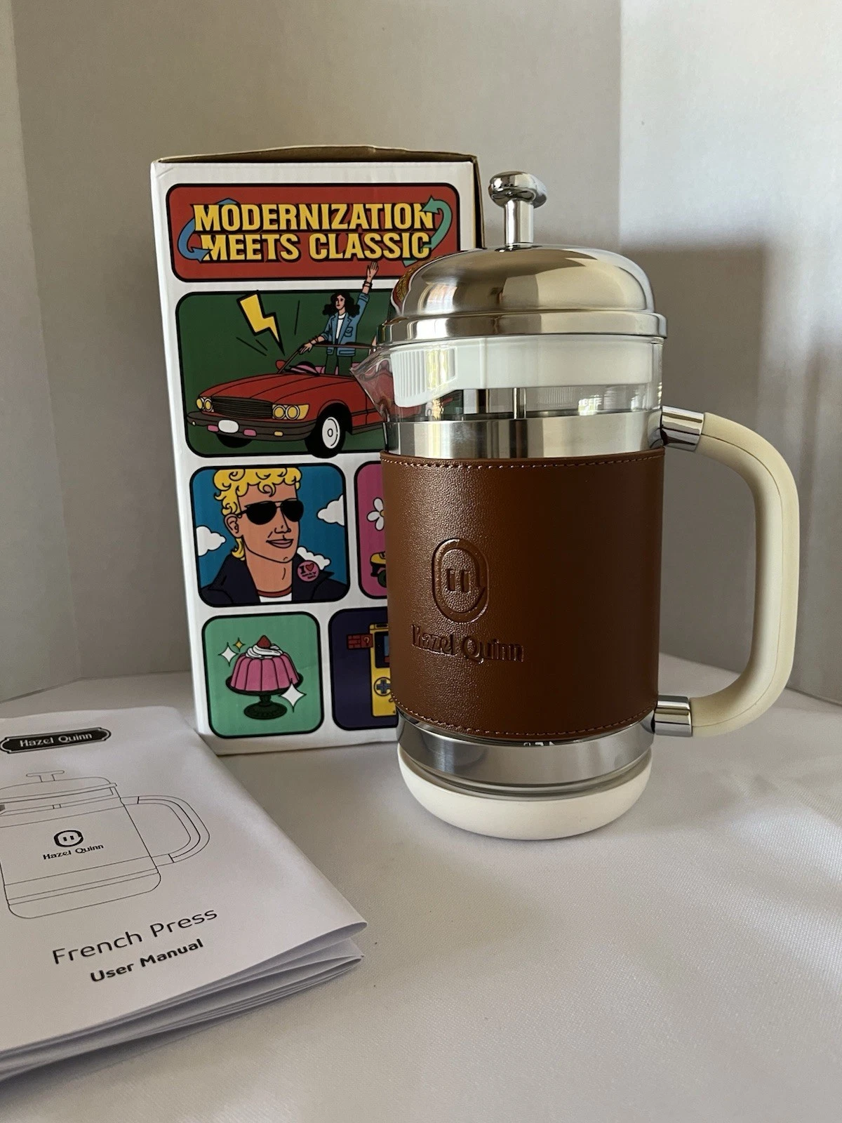 Hazel Quinn French Press Coffee Maker, 450ml/15oz, Heat-Resistant Brown