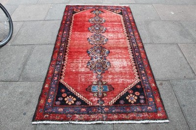 Vintage Worn Hand Made Traditional Oriental Wool Red Pink Rug 206x107cm