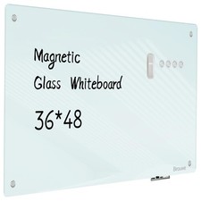 Magnetic Glass Whiteboard - Glass Dry Erase Board 48"x36" Large Frameless Boa...