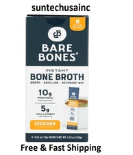 Bare Bones Instant Chicken Bone Broth Sticks, 10G Protein,4.23 oz, 8 Count Total