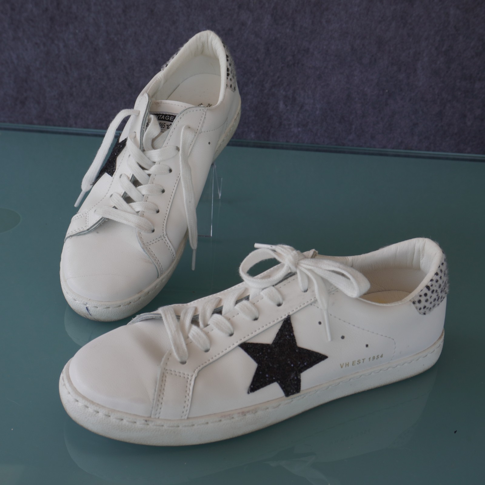 Vintage Havana Carla Sneakers Women's 8.5 White Black Glitter Star Cheetah Print