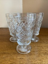 SET OF 3 Mid Century Modern Pressed Glass Stem Clear Water Goblets Wine Glasses