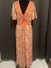 Torrid Crinkle Gauze Lace Up Crochet Tea Length Dress Floral Coral Sz 2X (18-20)