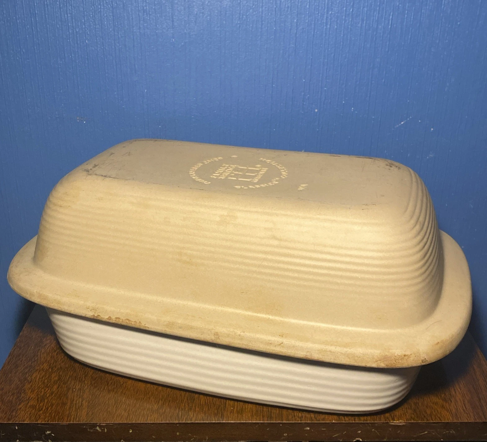 VTG Pampered Chef Stoneware Roaster Baking Pan w/ Lid, Large Oven Casserole Dish
