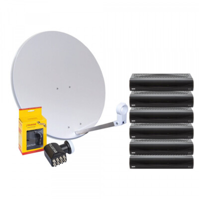 TELESTAR 6 Teilnehmer HDTV Sat Satelliten Anlage 80cm Spiegel SKYOCTO LNB 6x Rec
