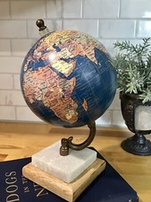 Vintage desktop Miniature World globe with marble and Wood Base  9.5” Tall