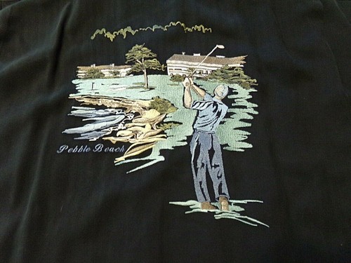 2XL Mens - Pebble Beach Golf Course Collection - 18th Hole - Black Silk Shirt - Picture 7 of 8