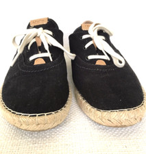 OLUKAI Black Linen Kaula Pa'a Li Espadrille Sneakers Lace-up Sz 8 Womens EUC