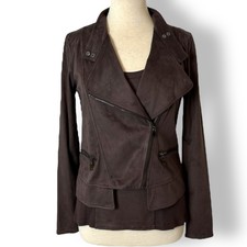 Nwt Lola & Sophie Faux Suede Moto Jacket And Tank Brown Sz Xs