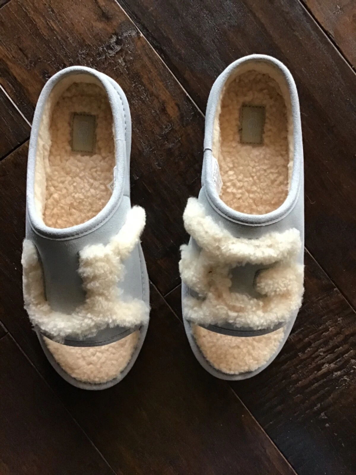 Sandali pantofole UGG blu chiaro pelle scamosciata come lana donna taglia 7 nuovi