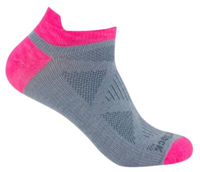 Wrightsock Damen Sportsocke Sneakers hellgrau pink Low Tab, Anti-Blasen-System
