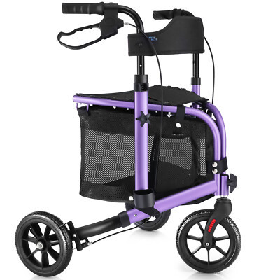 WALK MATE 3 Wheels Rollator Walker 10Lb Seat Backrest Lightweight Foldable USA