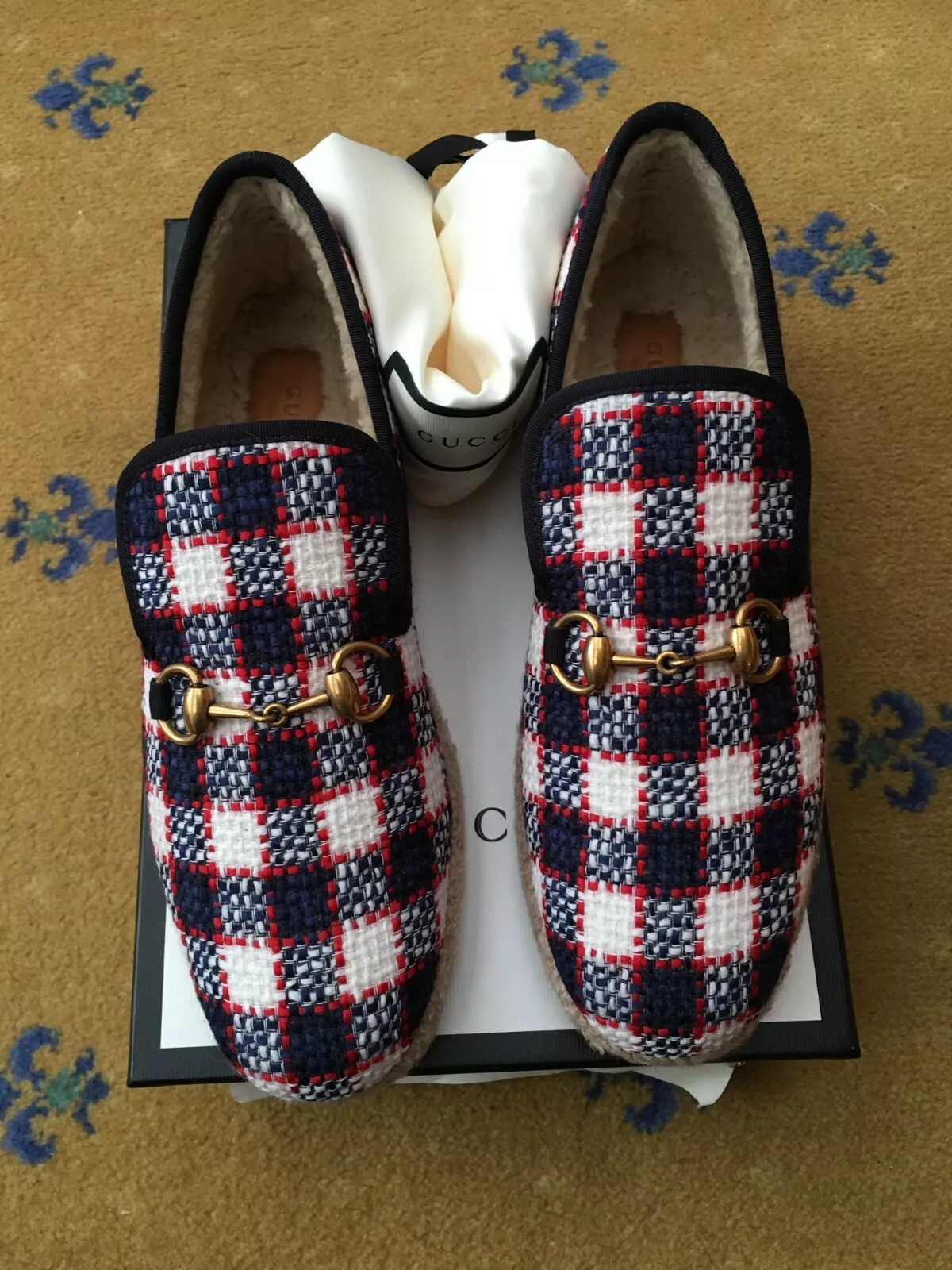 Mocassins Gucci chaussures tweed laine femme UK 7,5 US 10,5 EU 40,5 neuf