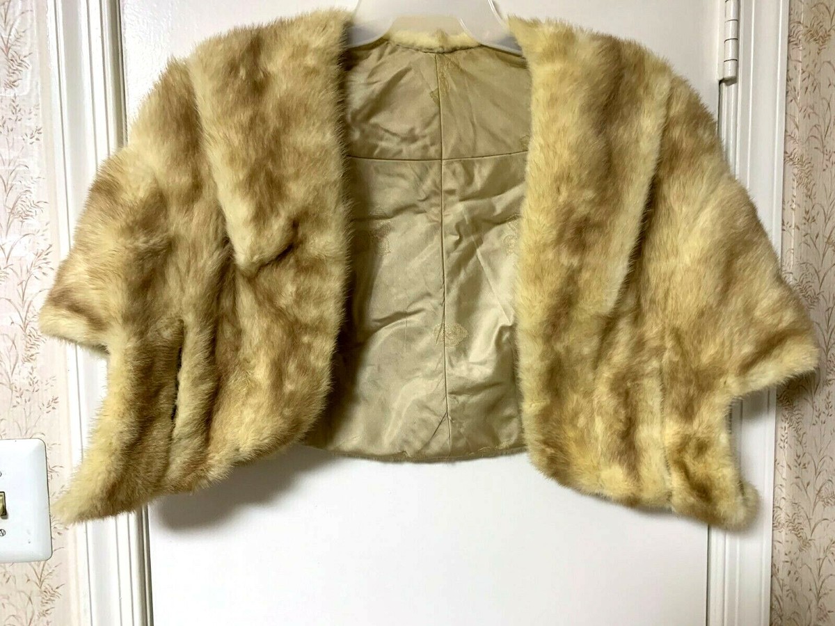 Vintage Brown Mink Fur Short Jacket Coat Stole Wrap Dress Open