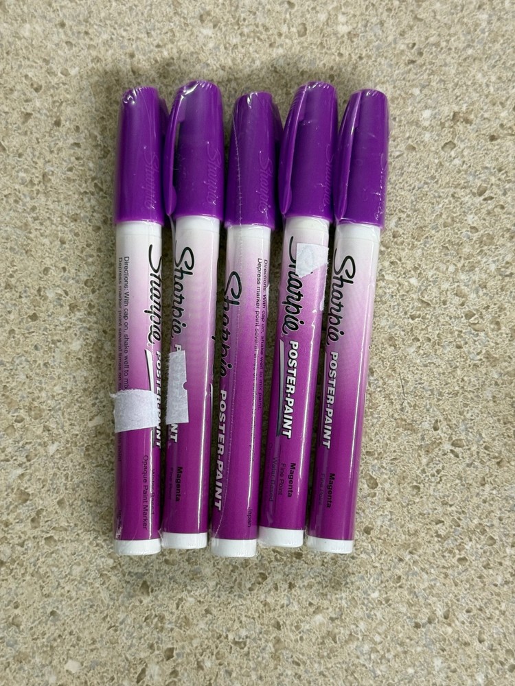Lot of 5 Sharpie Water-Based Poster Paint Marker Fine Point Magenta New