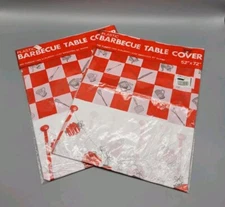 2 Vintage Plastic Tablecloth Picnic BBQ New Disposable 52"x72" Kitschy