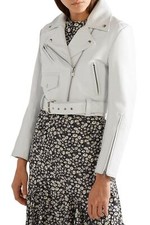 White Cropped Leather Jacket Women's Pure Lambskin Biker Custom Size S M L - 200