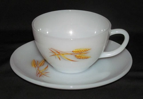 Anchor Hocking Glass "Fire King" WHEAT Cup and Saucer Set